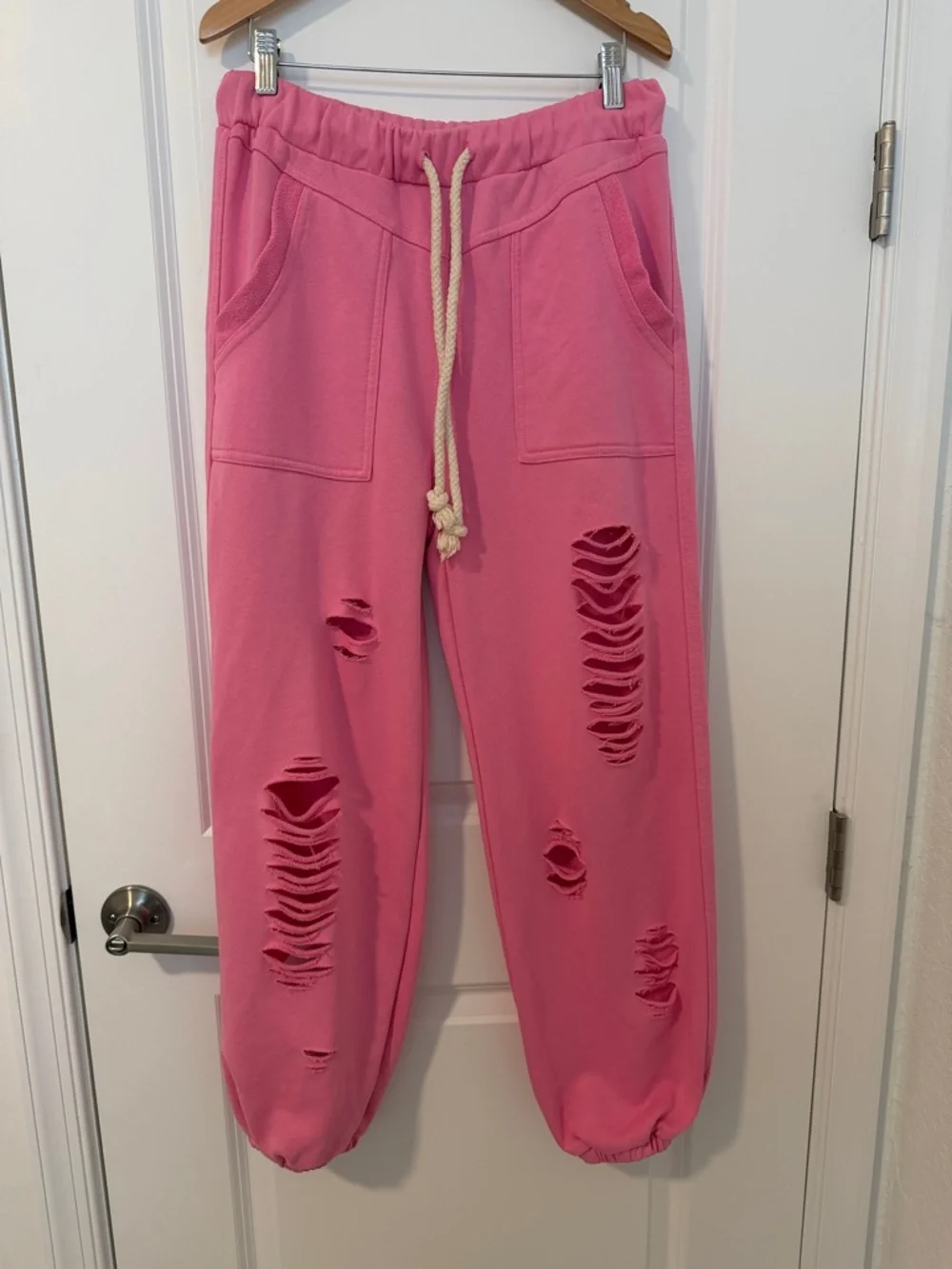 POL Distressed Terry Jogger Sweatpants Bubblegum Pink Boho Hippie Style Small - Picture 7 of 15